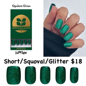 Red Aspen Acrylic Opulent Orion Press-On Nails - Green Glitter